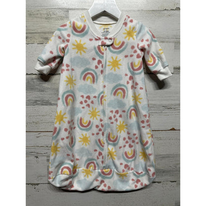 Carter's Sleep Sack Girls 0-3M White Rainbow Sun Fleece Wearable Blanket EUC0