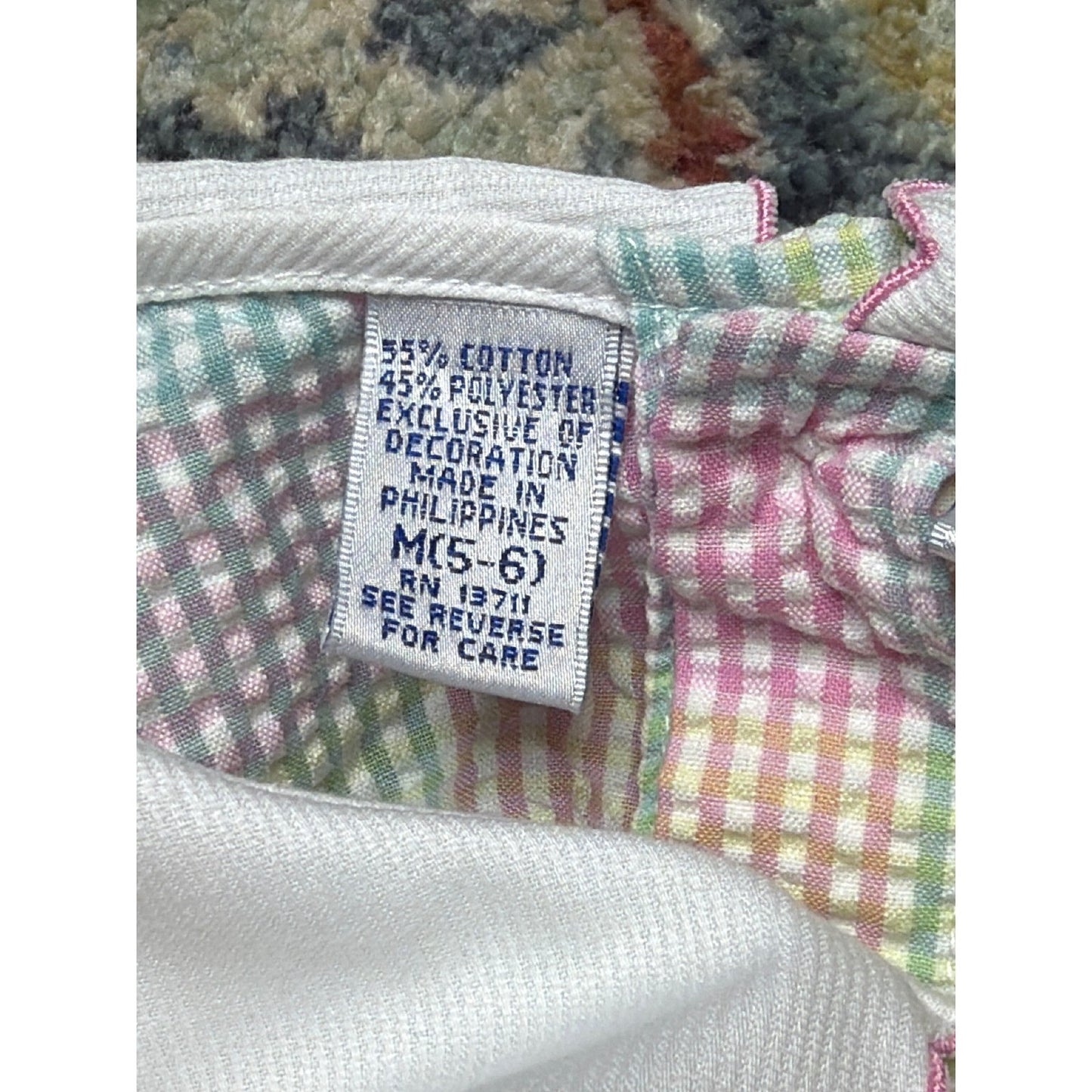 Christie Brooks Smocked Dress Girls 5/6 Pastel Gingham Seersucker5