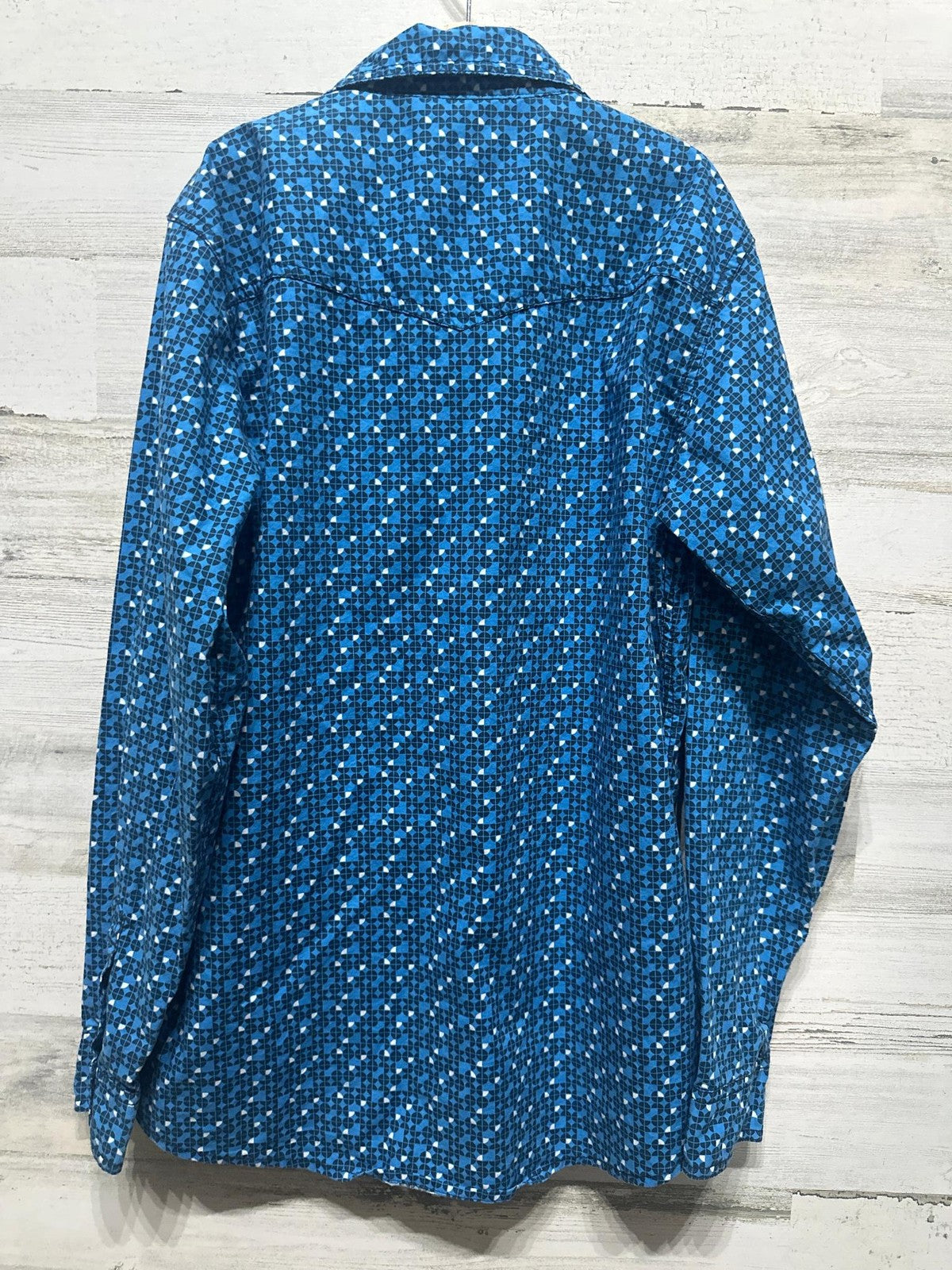 Wrangler 20X Competition Shirt Boys XL Blue Geometric Western Snap Up EUC3