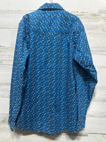 Wrangler 20X Competition Shirt Boys XL Blue Geometric Western Snap Up EUC3