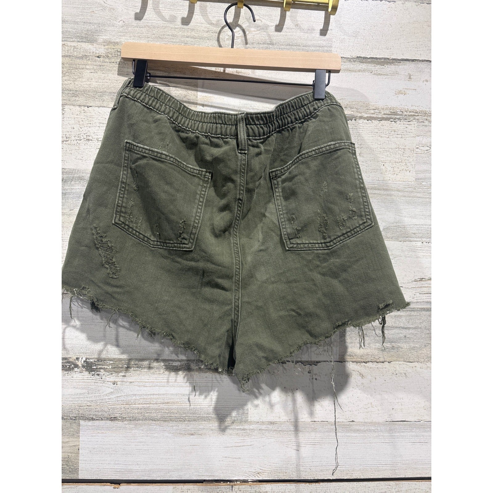Aerie Denim Shorts Women XXL Olive Green Distressed Raw Hem Festival2