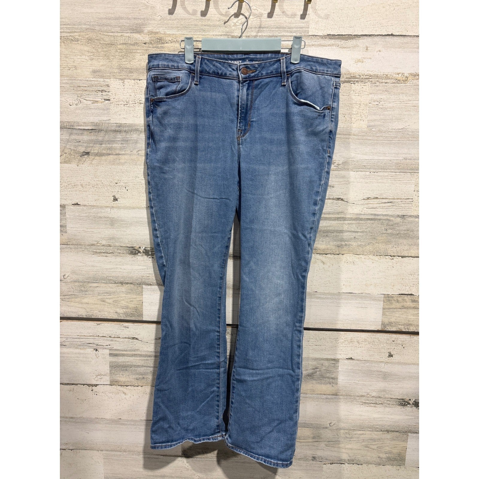 Old Navy Kicker Bootcut Jeans Women 16 Short Blue Mid-Rise Stretch Denim0