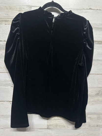 Velvet Puff Sleeve Top Womens XL Black Ruffle Mock Neck Goth Dark Romance EUC3