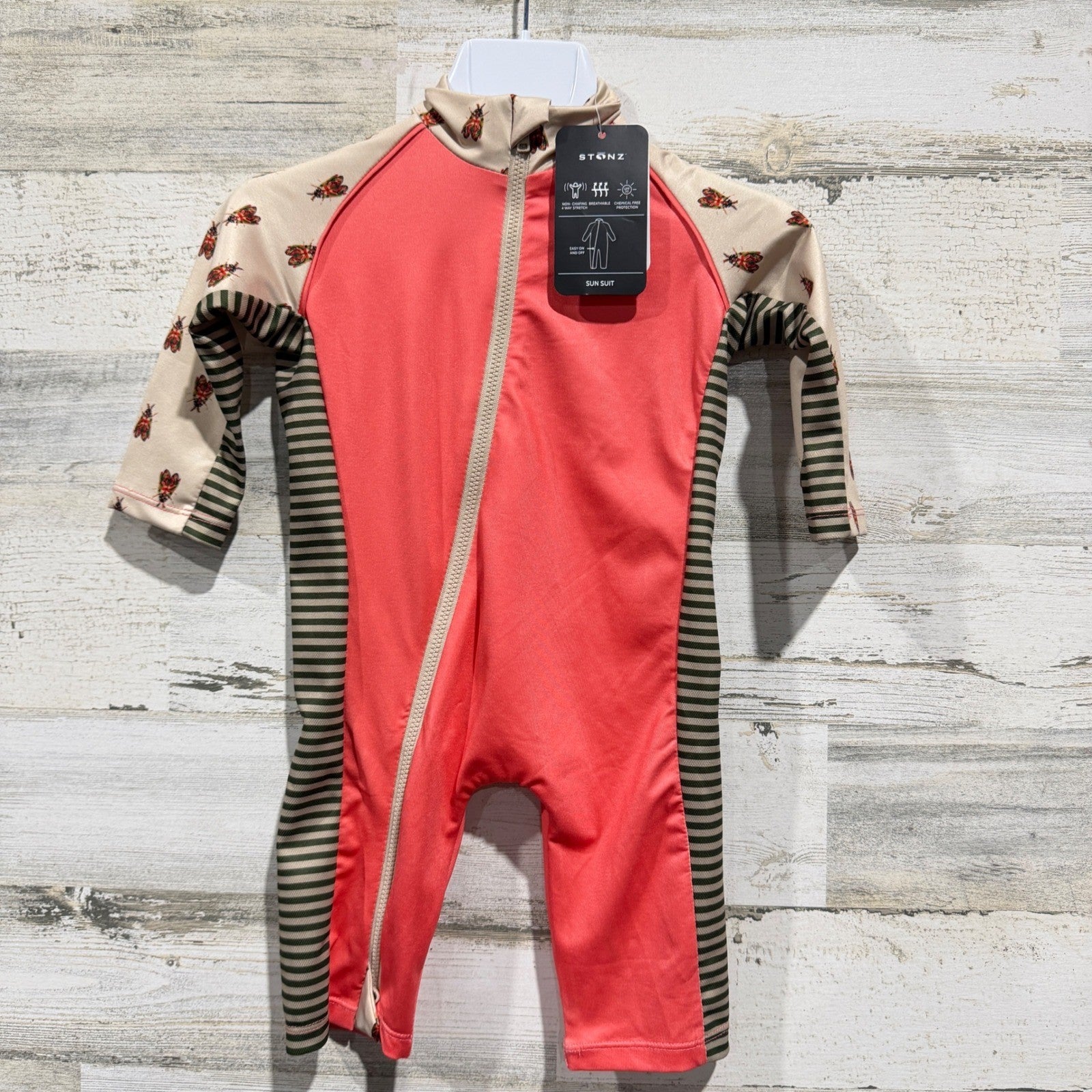 Stonz Sun Suit Baby 0-6M Pink Insect Print UPF 50 Swim Rash Guard NWT0