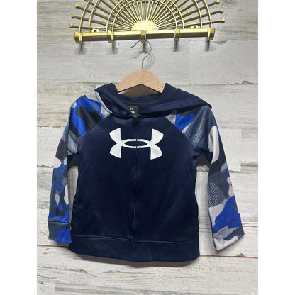 Under Armour Hoodie Boys 24M Navy Blue Camo Raglan Full Zip EUC0