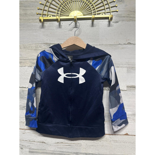 Under Armour Hoodie Boys 24M Navy Blue Camo Raglan Full Zip EUC0