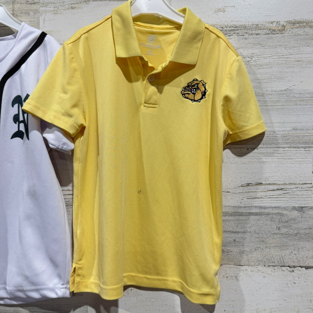 Bulldog Shirts Boys 6/7 Yellow White Baseball Polo Sporty Play Condition *Flawed1