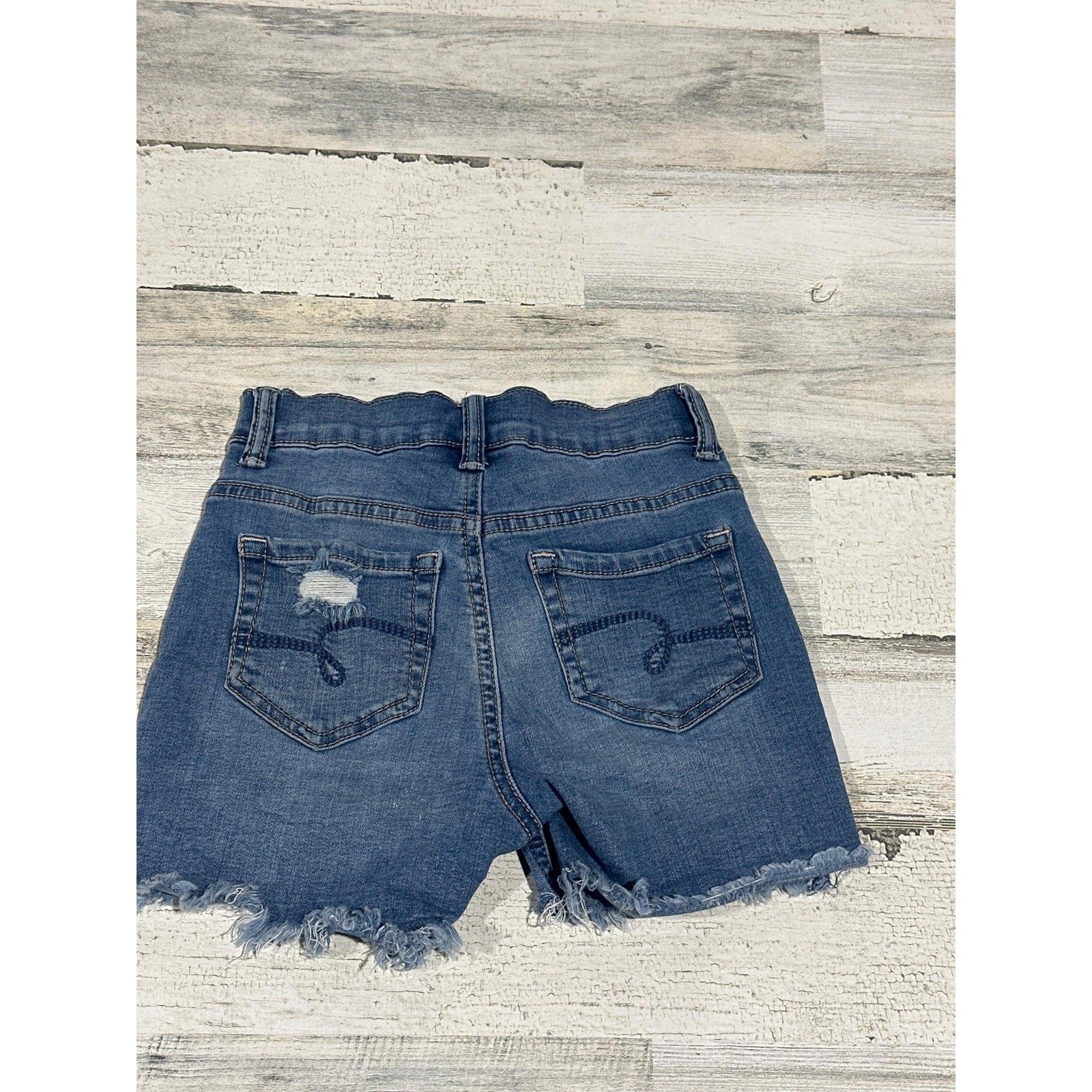 Justice Denim Shorts Girls 12 Slim Blue Distressed Button Fly EUC1