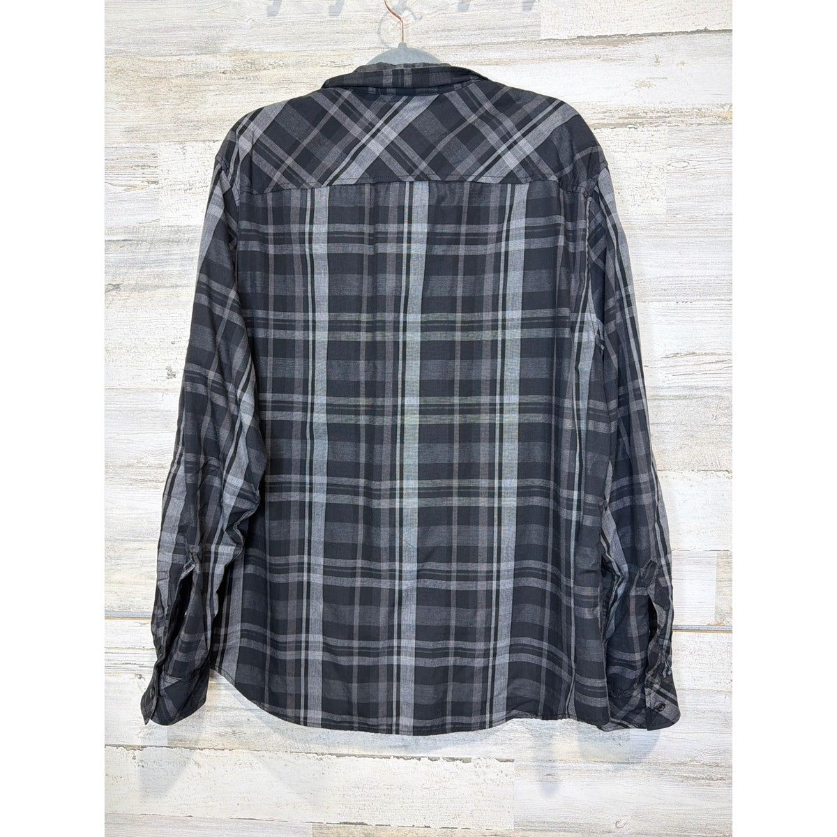 Rock and Republic Button Down Shirt Men XXL Grey Black Plaid Grunge Rocker EUC3