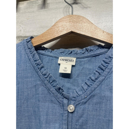 Crewcuts Chambray Dress Girls 10 Blue Tiered Ruffle V-Neck Long Sleeve EUC1