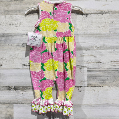 Ann Loren Romper Girls 12-18M Pink Yellow Floral Rosette Ruffle Boutique NWT4