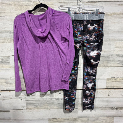 Under Armour HeatGear Hoodie Leggings Set Girls XL Purple Multi Print Athletic6