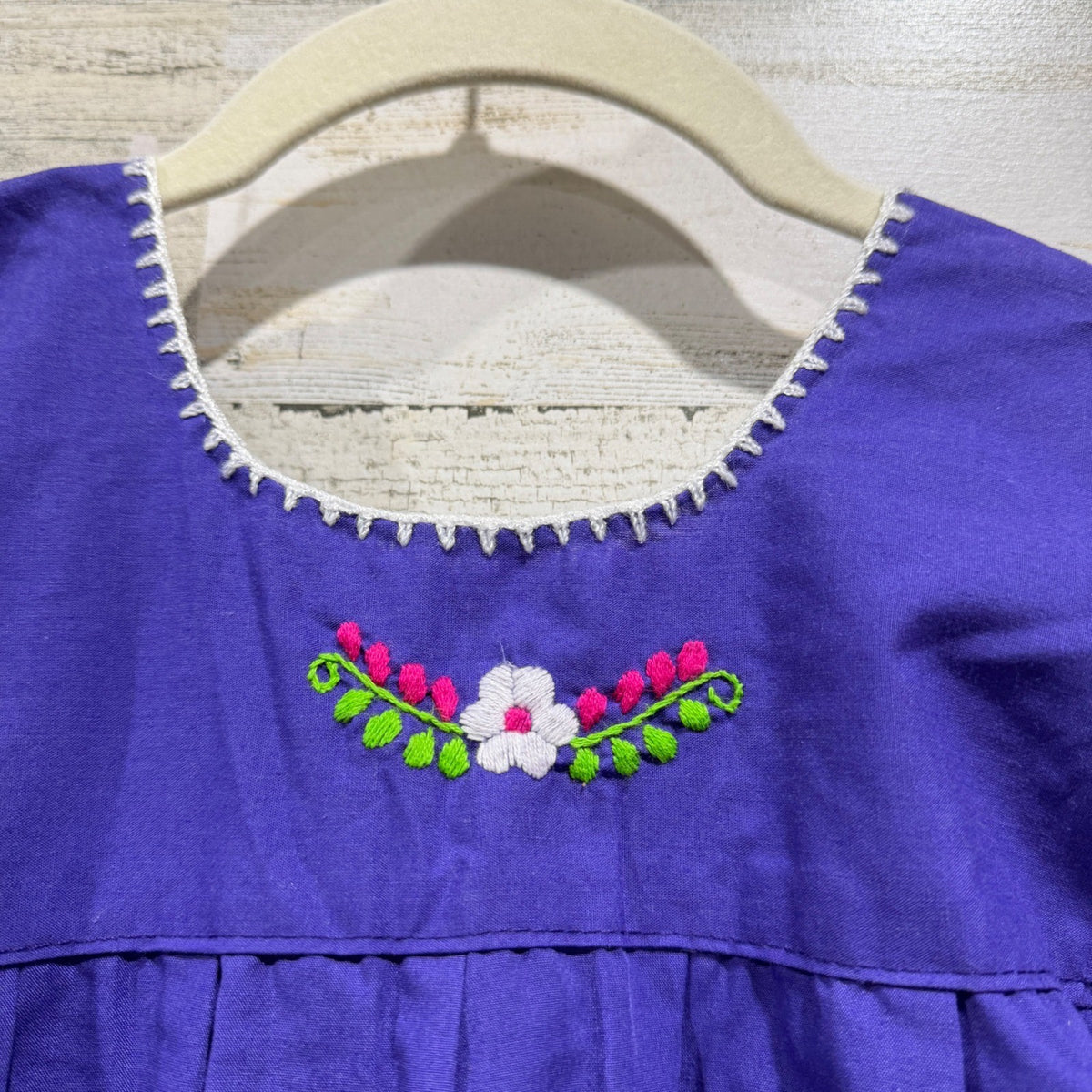 Mexican Folk Art Dress Girls 5-6 Purple Floral Embroidered Boho EUC4