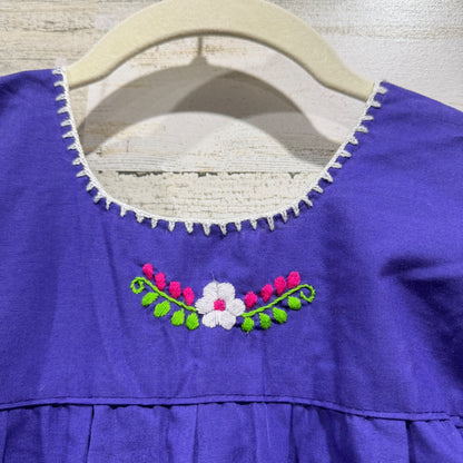 Mexican Folk Art Dress Girls 5-6 Purple Floral Embroidered Boho EUC4