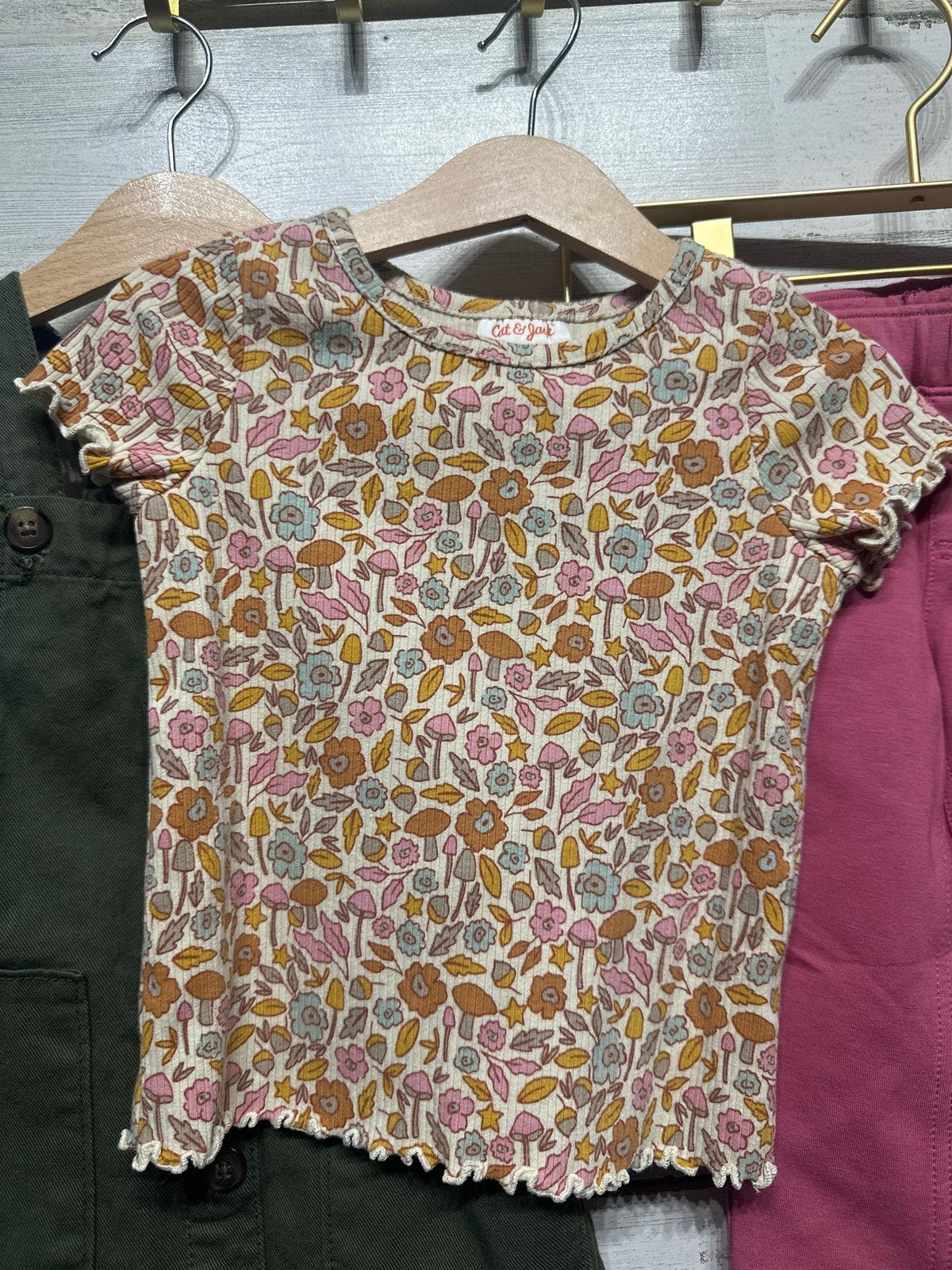 Cat & Jack 3pc Outfit Set Girls 3T Green Pink Floral Jumper Tee Pants2