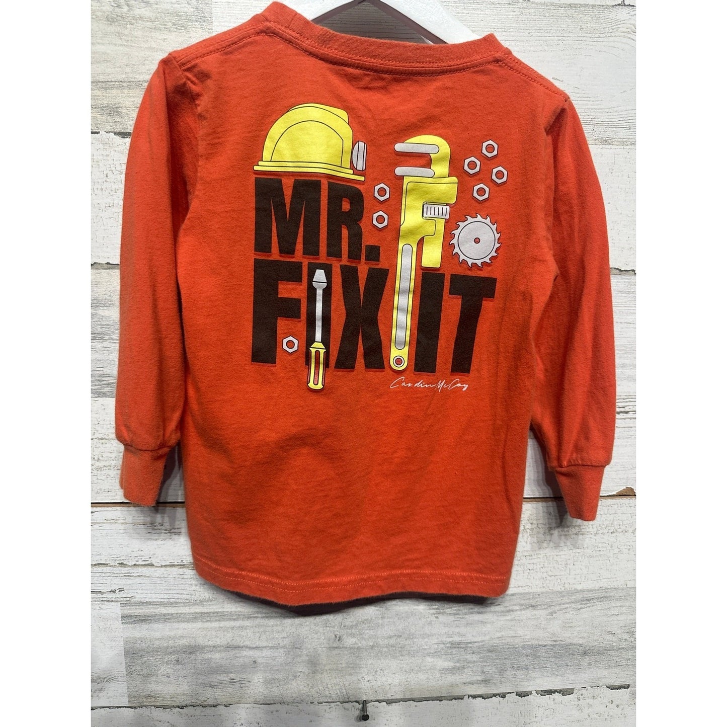 Casdin McCoy Graphic Tee Boys 4 Orange Mr Fix It Long Sleeve EUC0