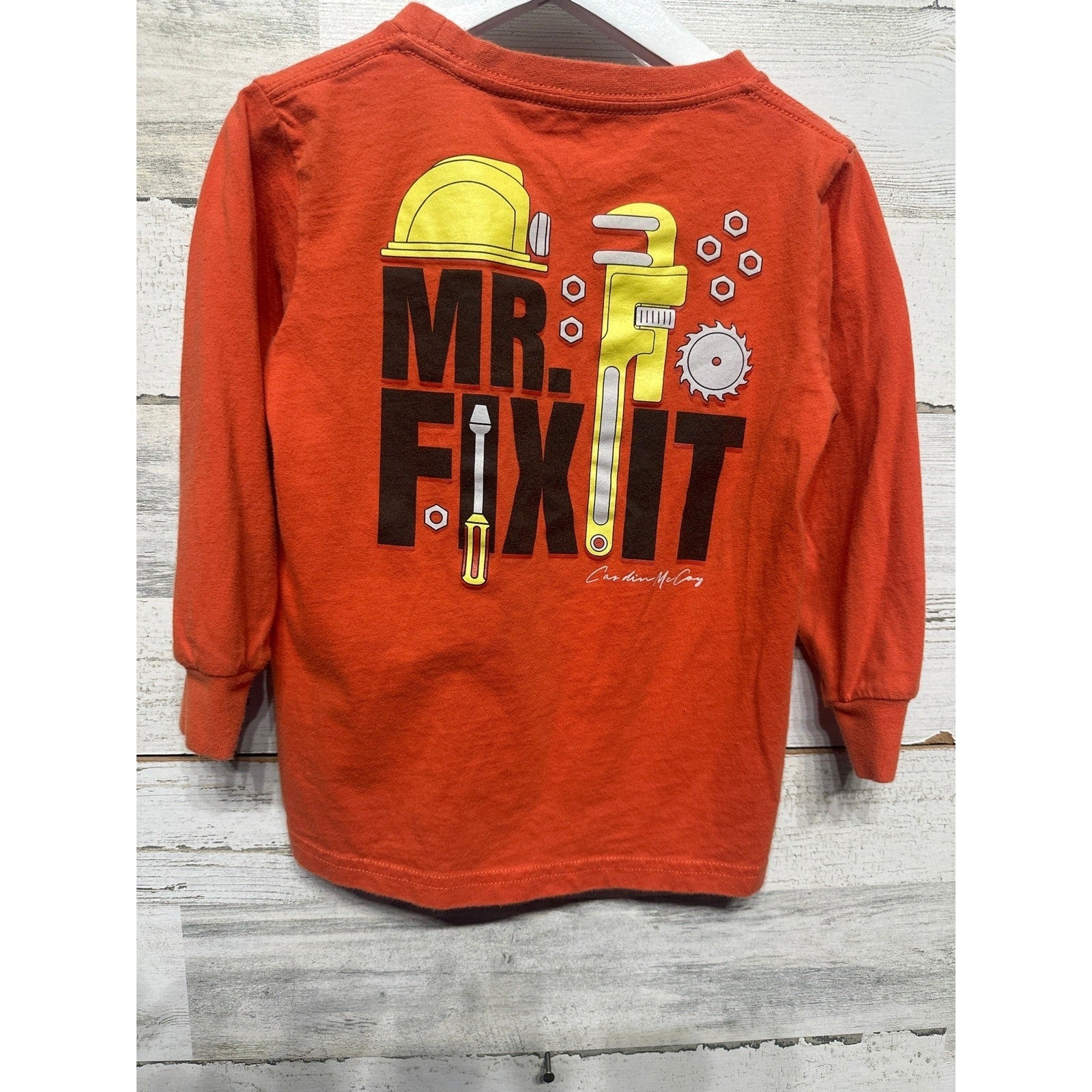 Casdin McCoy Graphic Tee Boys 4 Orange Mr Fix It Long Sleeve EUC0