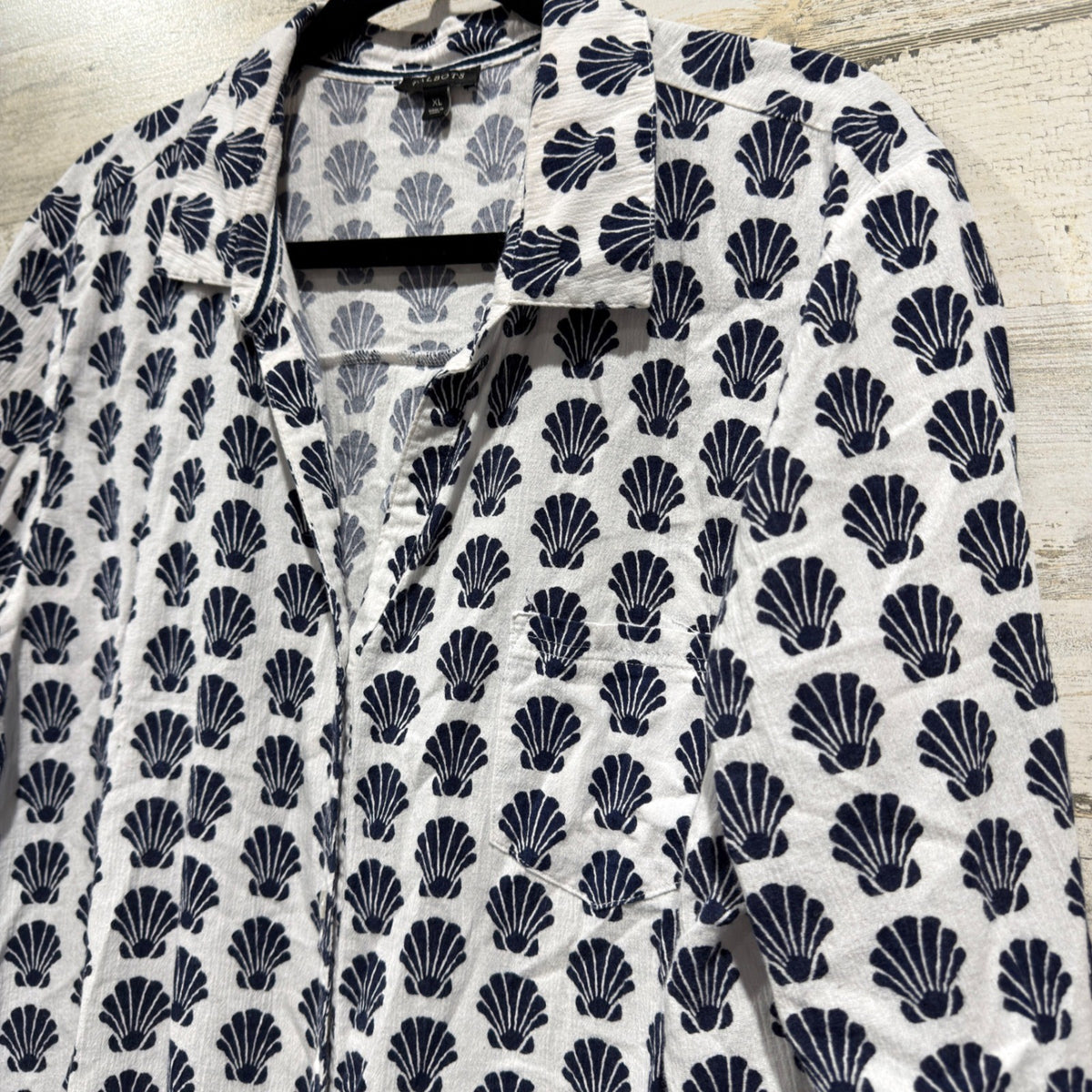Talbots Shell Print Tunic Shirt Women XL 100% Cotton Coastal Preppy EUC1