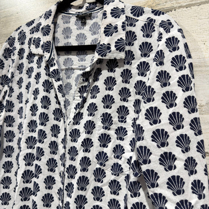 Talbots Shell Print Tunic Shirt Women XL 100% Cotton Coastal Preppy EUC1