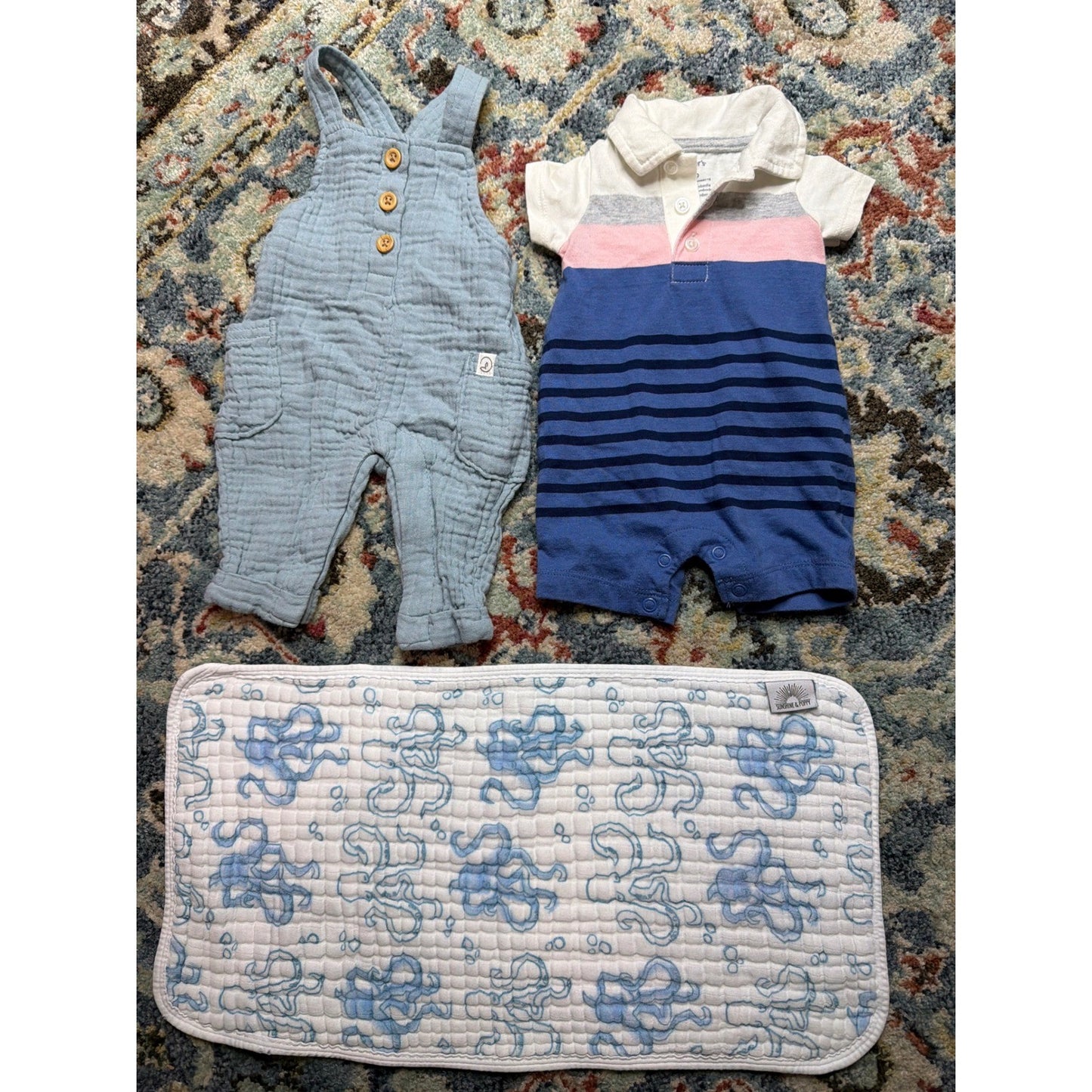 Little Planet Carter's Romper Bundle Boys Newborn Blue Muslin Nautical EUC0