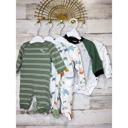 Carter's Aspen Kids Boys 3-6M Green Dinosaur Sleeper Romper Sweatshirt Lot0