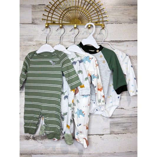 Carter's Aspen Kids Boys 3-6M Green Dinosaur Sleeper Romper Sweatshirt Lot0