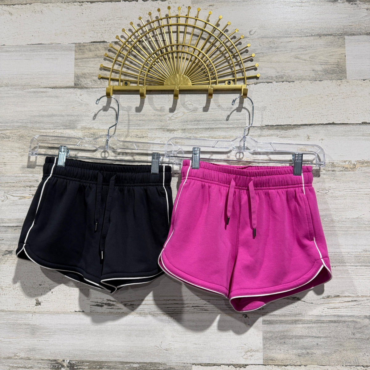 Member's Mark Sandwash Shorts 2-Pack Girls L 10/12 Pink Black Poly Blend EUC0