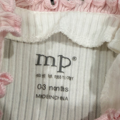 Mud Pie Hello World Sleeper Gown Girls 0-3M White Pink Ruffle Ribbed EUC5