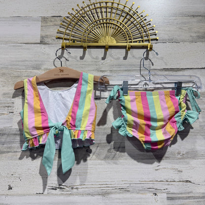 Swoon Baby Ruffle Two Piece Swimsuit Girls 5 Pastel Stripe GUC*5
