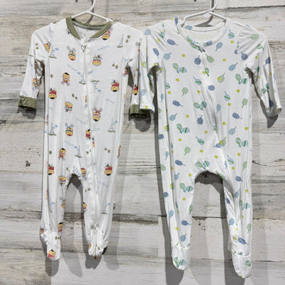 Milkberry Footed Sleepers Kids 3-6M White Paris Pickleball Bamboo Pajamas GUC*0
