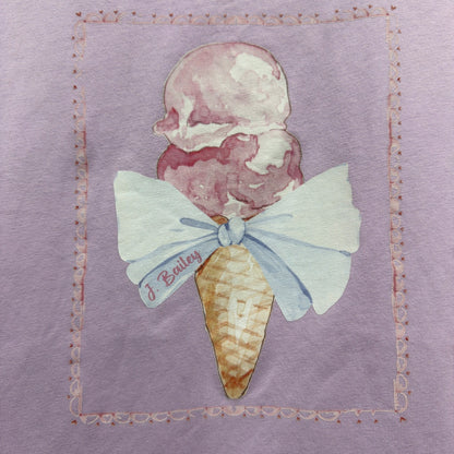 J. Bailey Ice Cream Bow Graphic T-Shirt Girls 5 Purple 100% Cotton Flawed*6