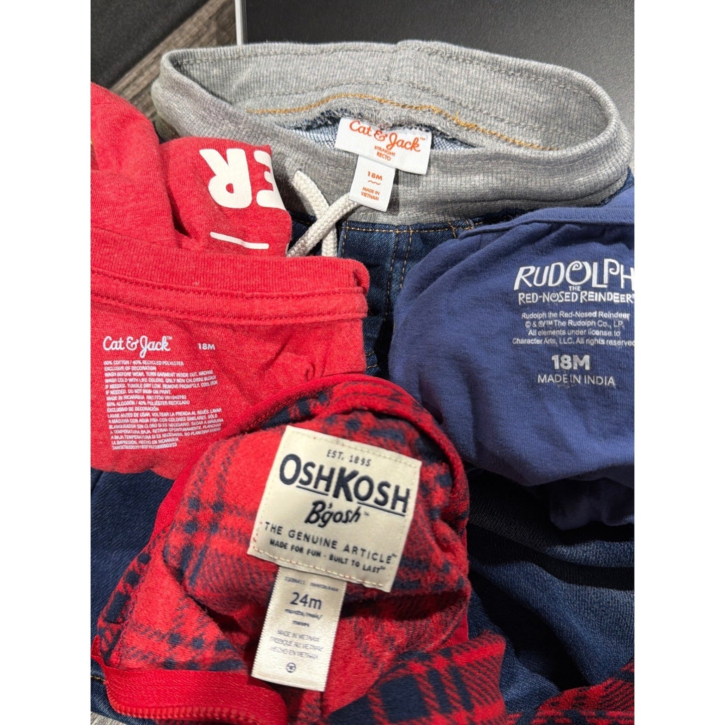 Carter's Holiday Bundle Boys 18-24M Red Blue Plaid Christmas Elf Rudolph EUC7