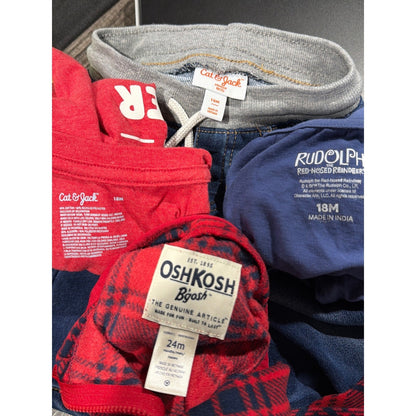 Carter's Holiday Bundle Boys 18-24M Red Blue Plaid Christmas Elf Rudolph EUC7