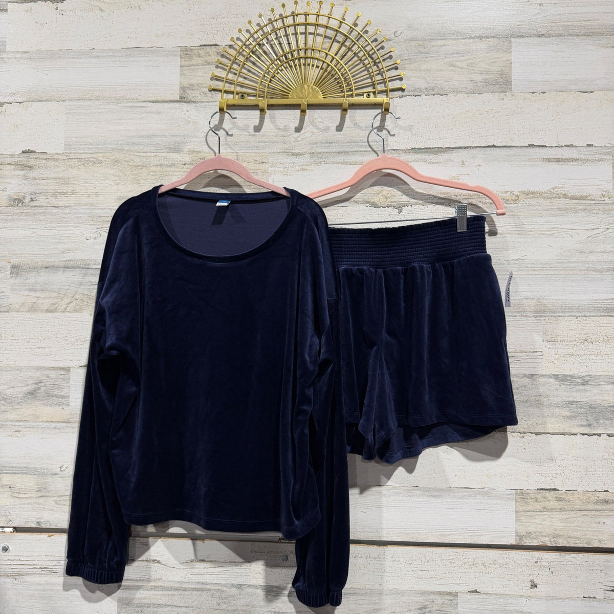 Old Navy Velour Lounge Set Women L/M Tall Navy Blue Velvet Pajamas Y2K Style0