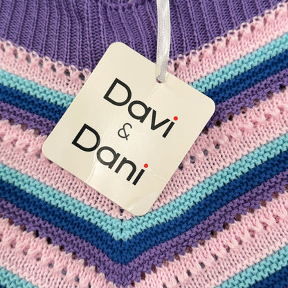 Davi & Dani Knit Tank Top Women XL Purple Chevron Lace Up Boho NWT1