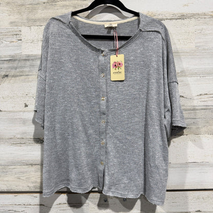 Entro Button Front Knit Top Women Large Gray Rayon Blend Boho NWT0
