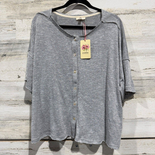 Entro Button Front Knit Top Women Large Gray Rayon Blend Boho NWT0