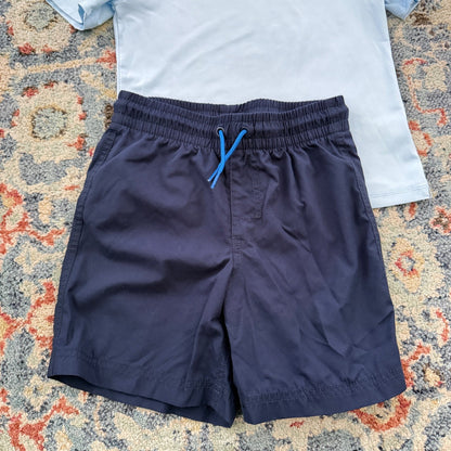 Cat & Jack Old Navy Swim Set Boys 8 Blue Rash Guard Trunks Summer EUC2
