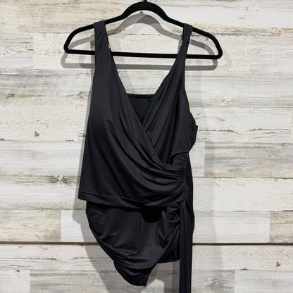 Lands' End Surplice Wrap Tankini Top Women 18W Black Nylon Spandex Classic EUC0