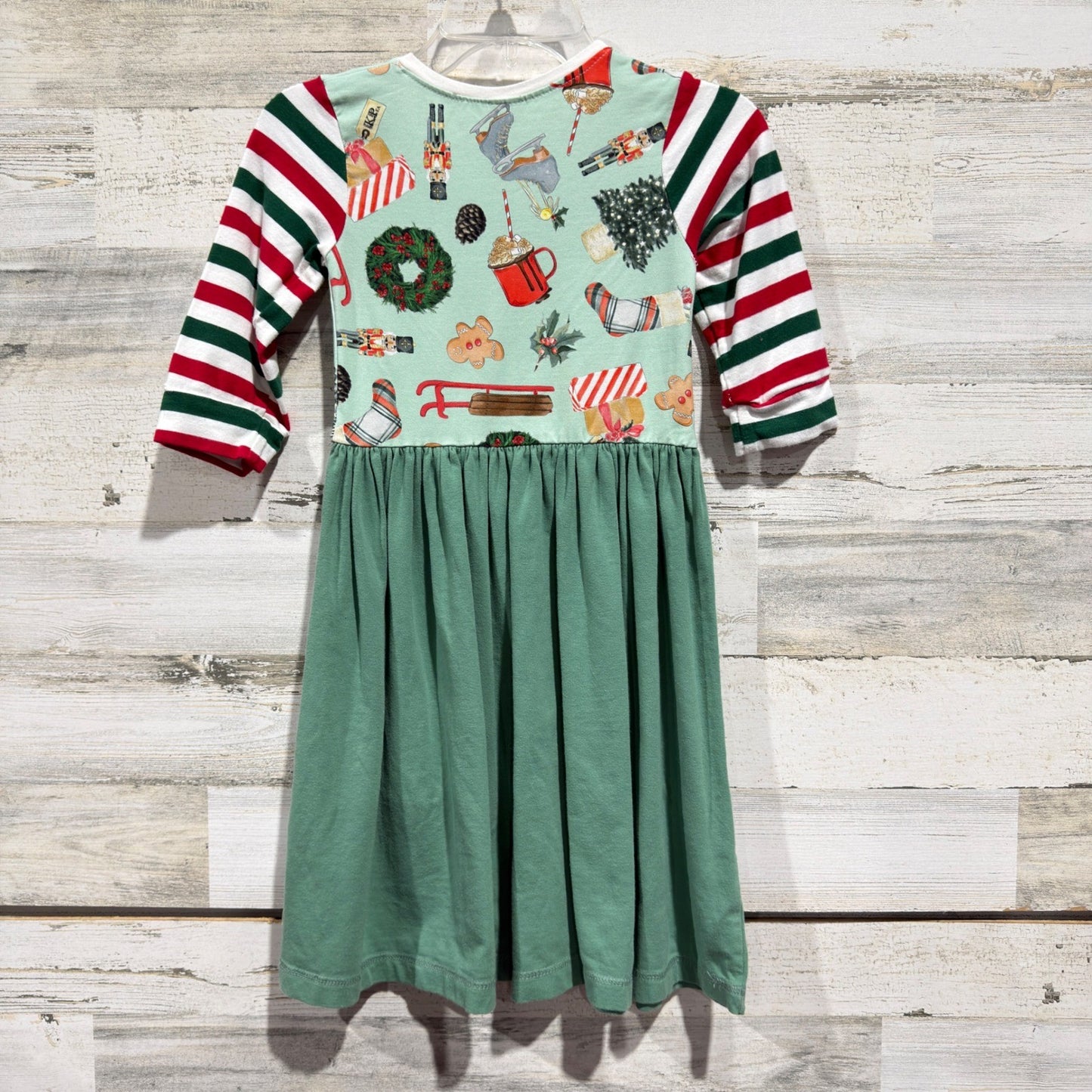 KPea Nutcracker Christmas Dress Girls 8 Green Striped Holiday Boutique EUC4