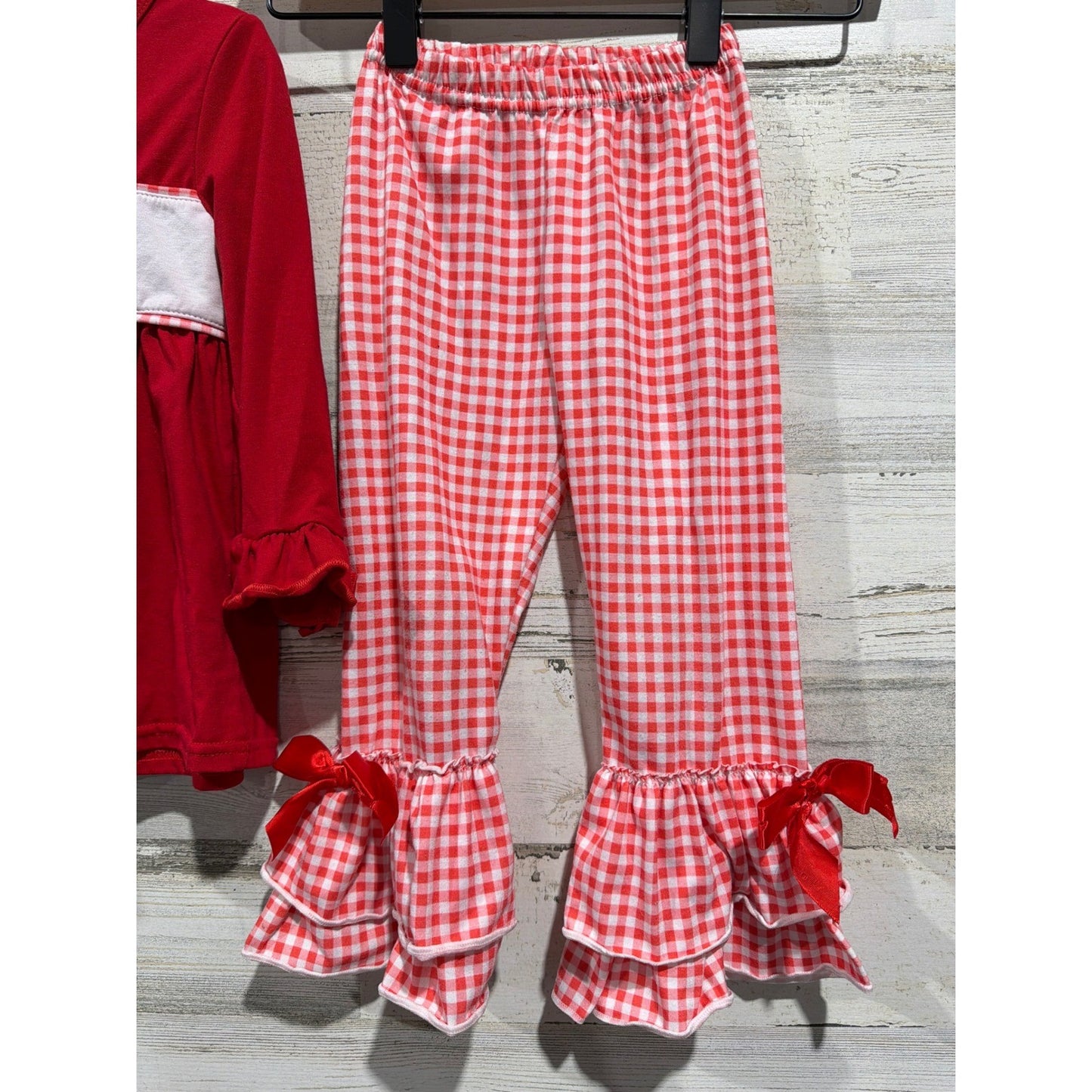 Boutique Gingerbread Smocked Outfit Girls 3 Red Gingham Ruffle Holiday EUC2