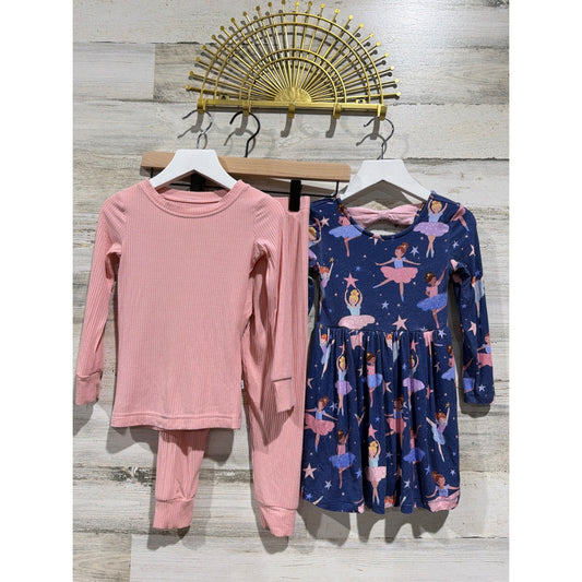 Little Sleepies Pajama Dress Bundle Girls 2T Pink Navy Ballerina Bamboo0