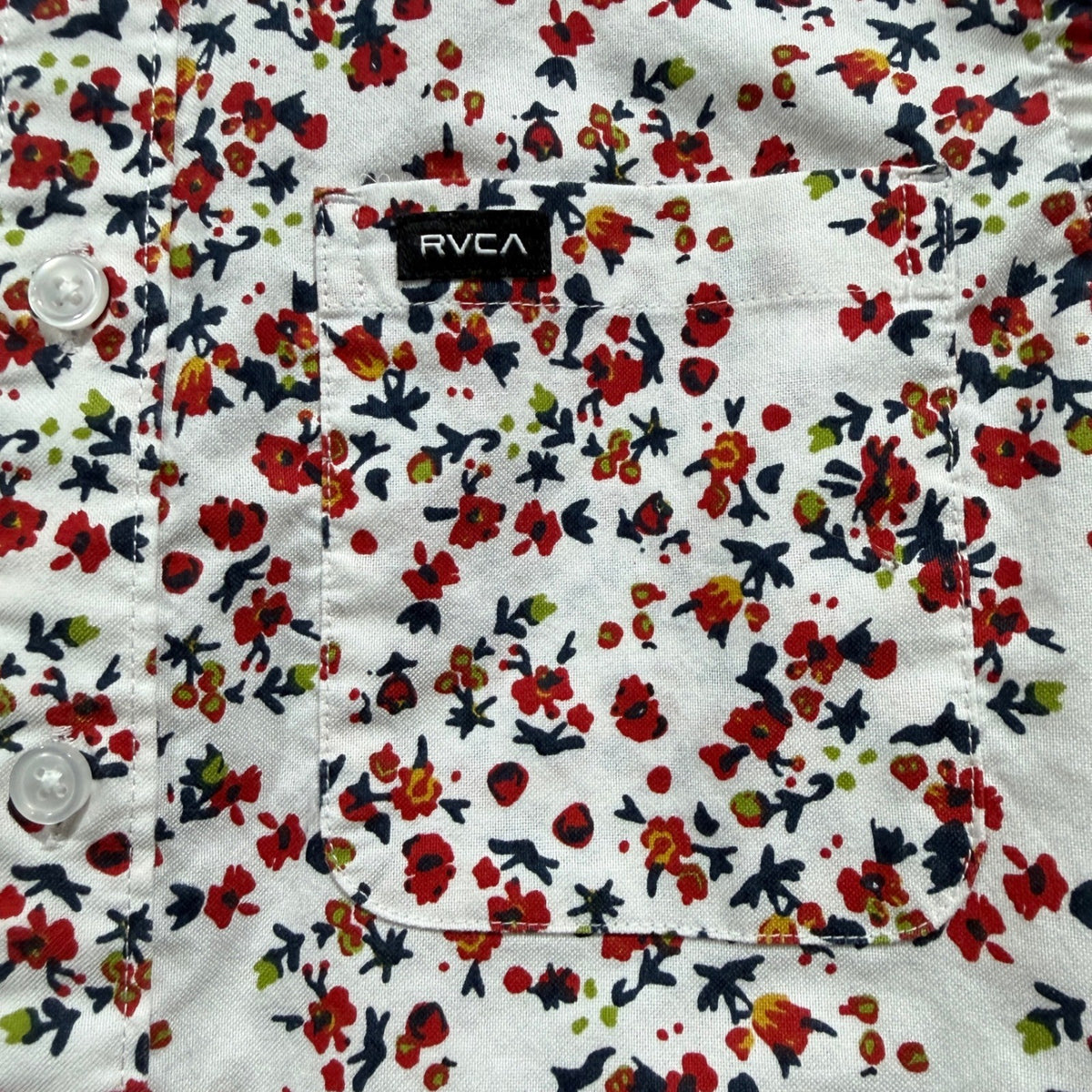 RVCA Floral Button Down Shirt Boys Small White Cotton Blend Casual Summer EUC1