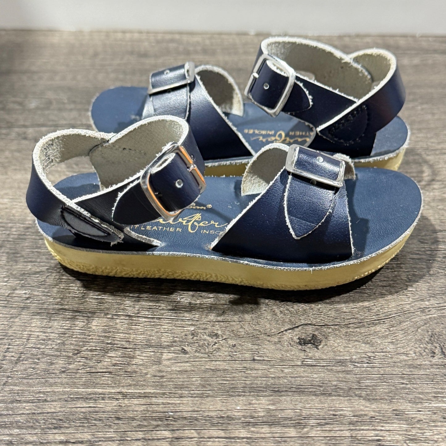 Sun-San Surfer Sandals Boys Size 6 Navy Blue Leather Buckle Classic GUC*1