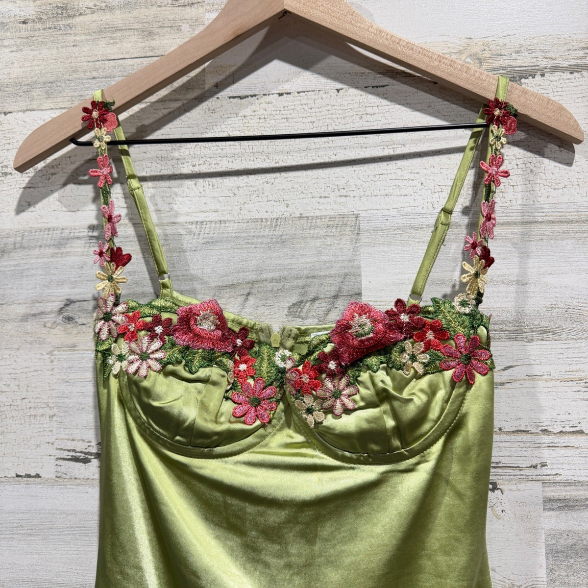 Princess Polly Mini Dress Womens 2 Green Floral Embroidery Satin Fairycore1