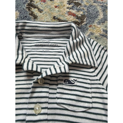 Vineyard Vines Romper Boys 0-3M Blue White Striped Pima Cotton Preppy1