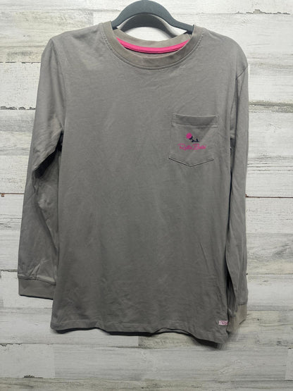 RuffleButts Long Sleeve Tee Women Medium Gray Pink Bow Graphic Pocket0