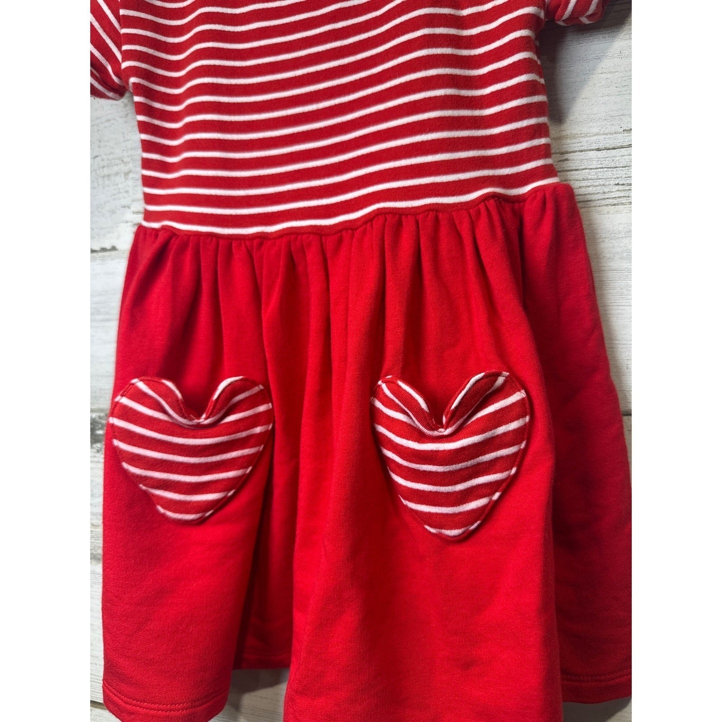Little Sleepies Play Dress Kids 18-24M Red Striped Heart Pockets2
