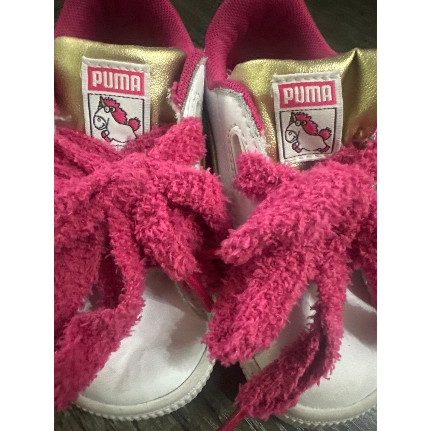 Puma Basket Sneakers Girls Size 8 Toddler White Pink Fluffy Unicorn Shoes7