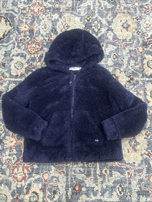 Vineyard Vines Sherpa Hoodie Girls M 10-12 Navy Blue Full Zip Fleece EUC0